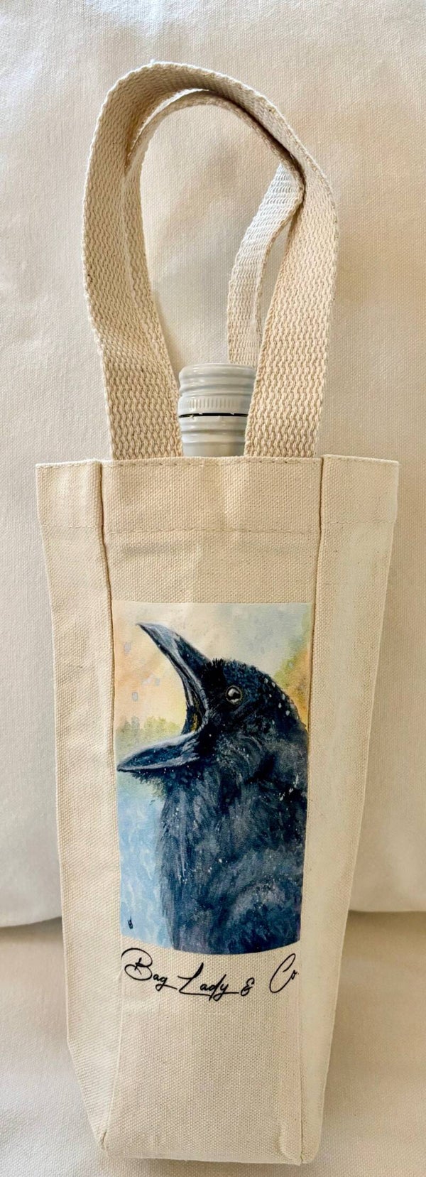 "Raven's Cry" - 5.5" W x 10" L Gusseted Canvas Gift/Wine Tote + Tax & US Shipping