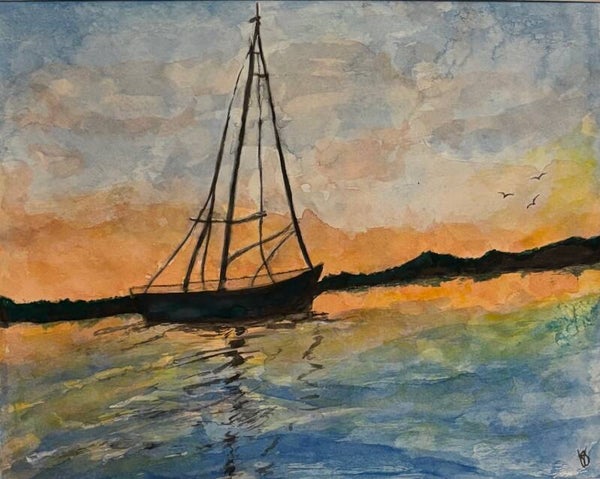 "Rocking To Sleep" Sailboat - 8.5" x 10" Hand Painted Watercolor + US Tax