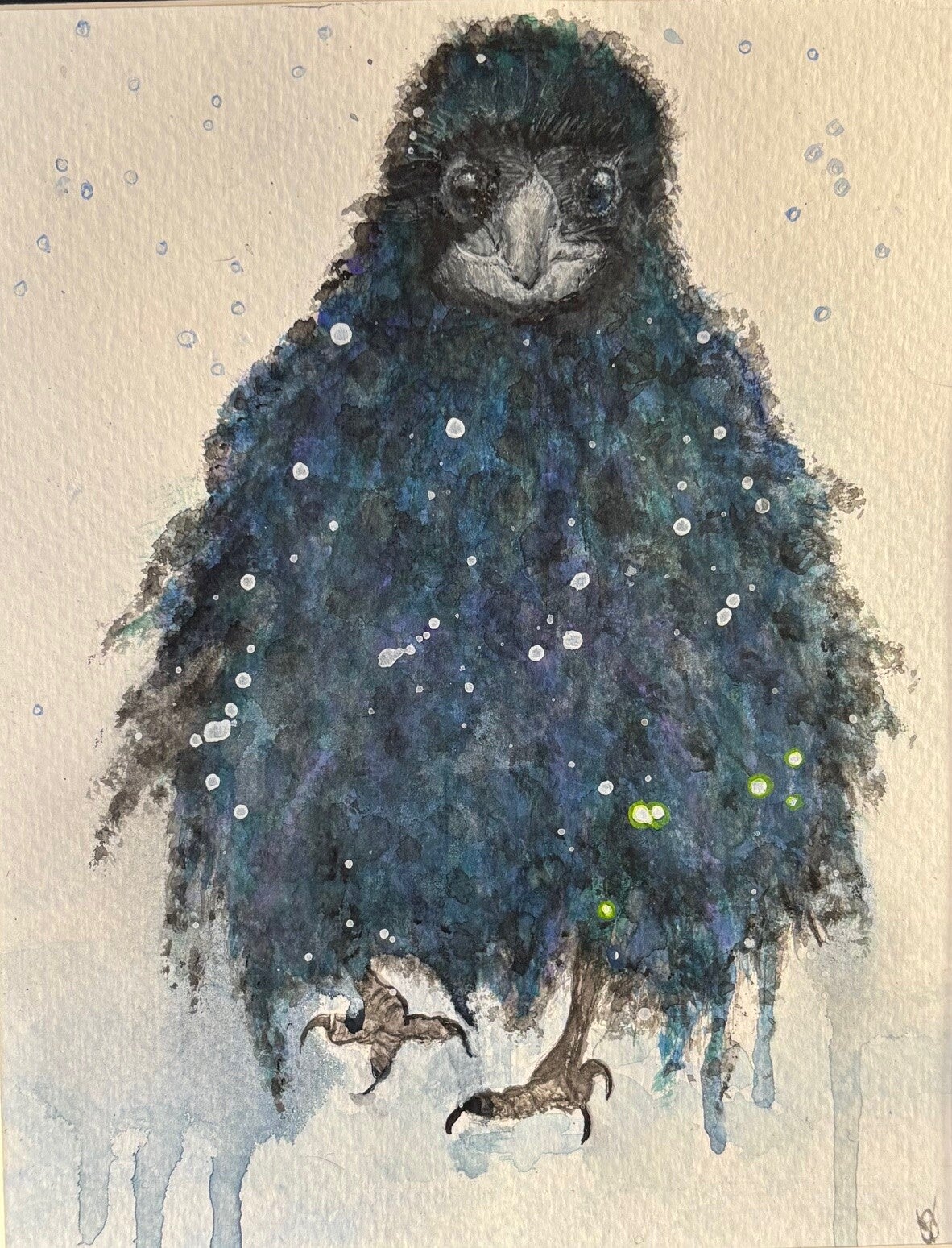 "Rainy Day Crow"  - 8" x 10"  Hand Painted Original Watercolor Painting + US Tax