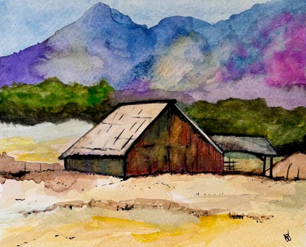 "Choe Inspired Barn" - 8" x 10" Hand Painted Watercolor + US Tax