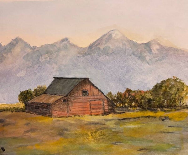 "Mountain Barn" - 8.5" x 10" Hand Painted Watercolor + US Tax