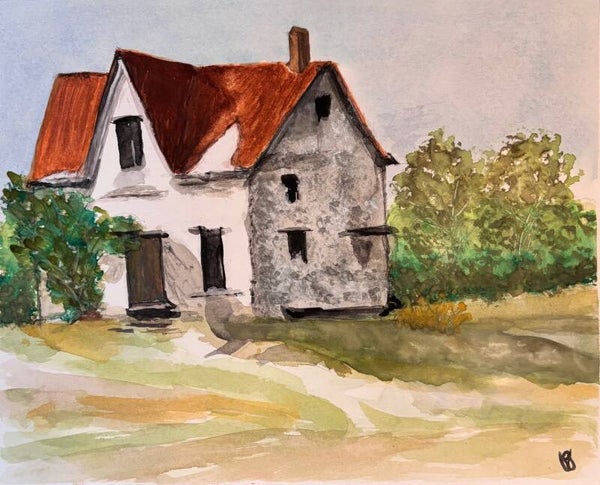 "The Farmstead" - 8" x 10" Hand Painted Watercolor Painting + US Tax