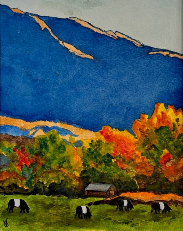 "Mountain Air" Belted Cows - 8.5" x 10" Hand Painted Watercolor + US Tax