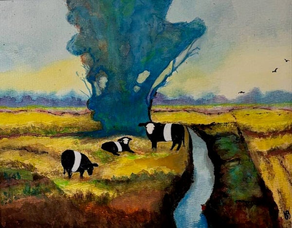 "The Good Life" Belted Cows -  8.5" x 10" Hand Painted Watercolor + US Tax