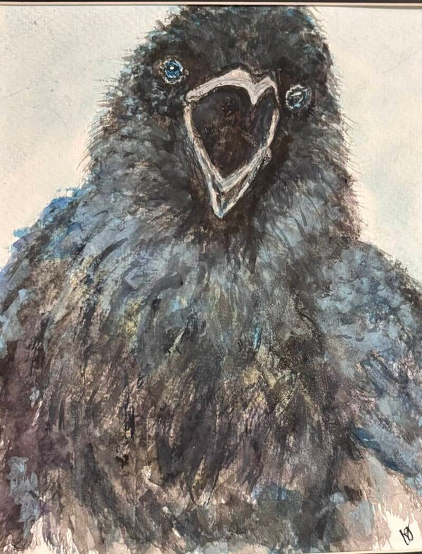 "The Story Teller Crow" - 8.5" x 10" Hand Painted Watercolor + US Tax