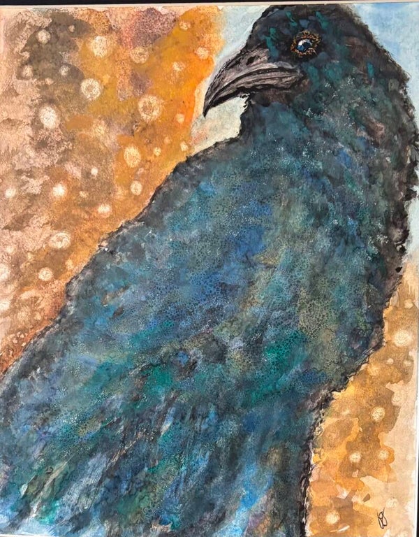 The "Paying Attention" Crow - Hand Painted 8.5" x 10" Watercolor + US Tax