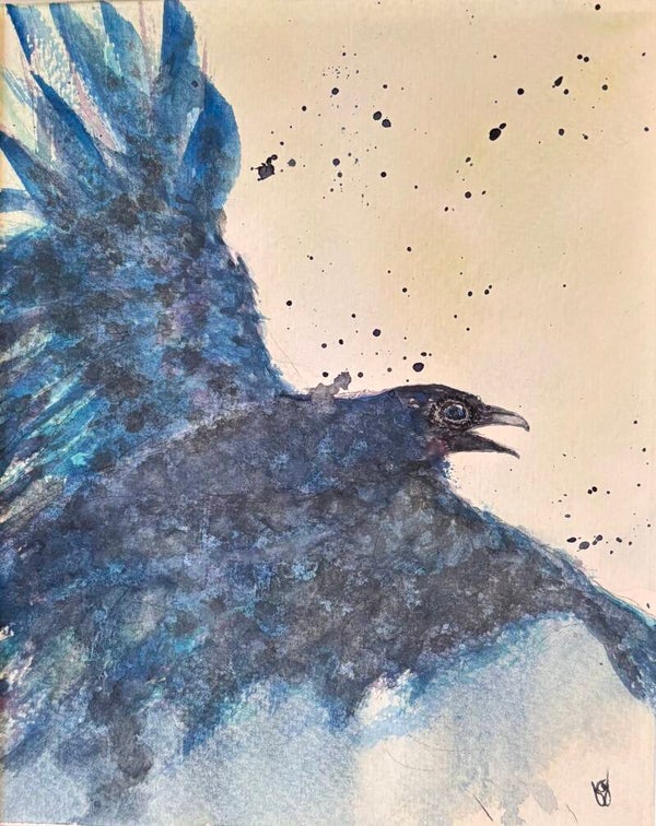 The "Survival Crow" - Hand Painted 8.5" x 10" Watercolor + US Tax