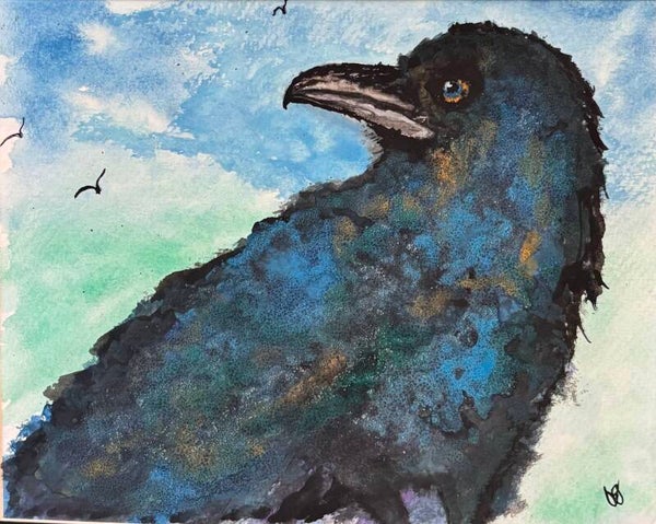 "Wait For Me" Crow - Hand Painted 8.5" x 10" Watercolor + US Tax