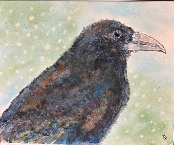 The "Observing Reality" Crow - Hand Painted 8.5" x 10" Watercolor + US Tax