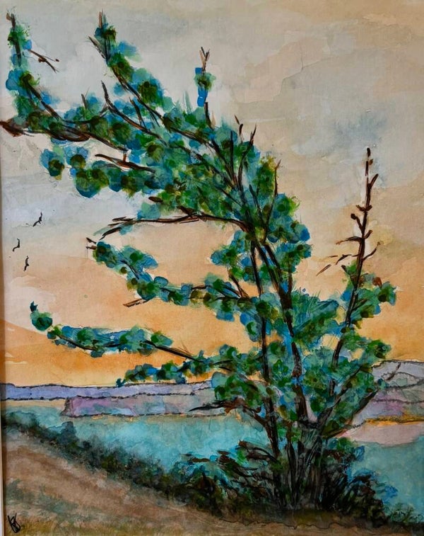 The "Windblown Tree" - 8.5" x 10"  Hand Painted Watercolor + US Tax