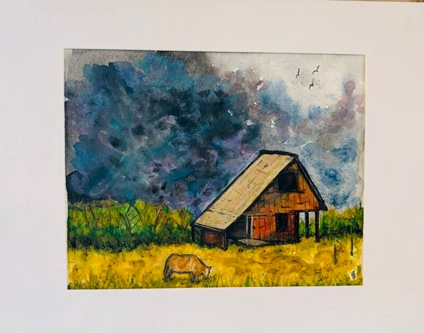"Head For The Barn" - 8.5" x 10" Hand Painted Original Watercolor + Tax & US Shipping
