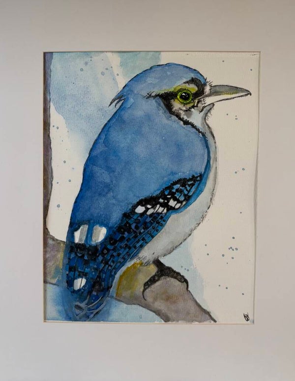 "Blue Jay Boundaries"  - 8.5" x 10" Hand Painted Original Watercolor + Tax & US Shipping