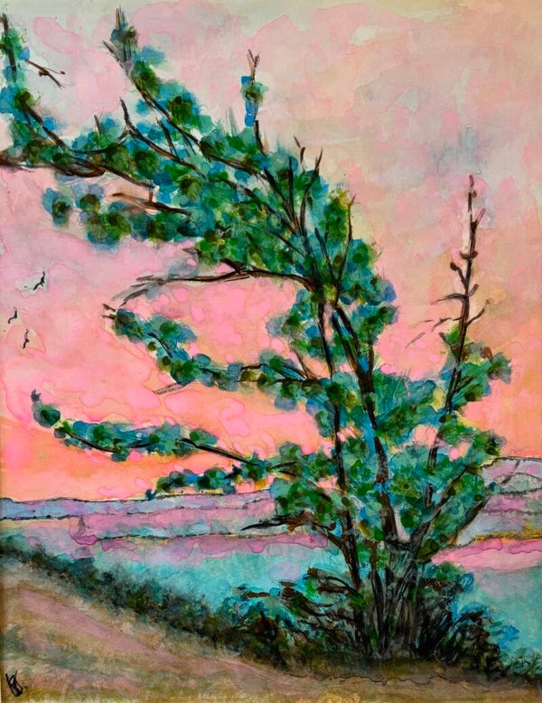 The "Windblown Tree" - 8.5" x 10"  Hand Painted Watercolor + US Tax