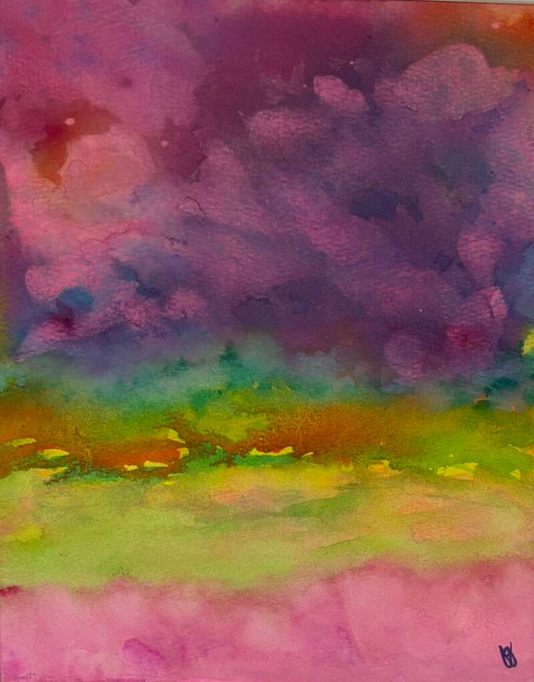 "Pink Stormy Sky" - 8.5" x 11" Hand Painted Watercolor + US Tax