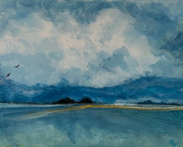 "Blue Reflections" - 8.5" x 10" Hand Painted Watercolor + US Tax
