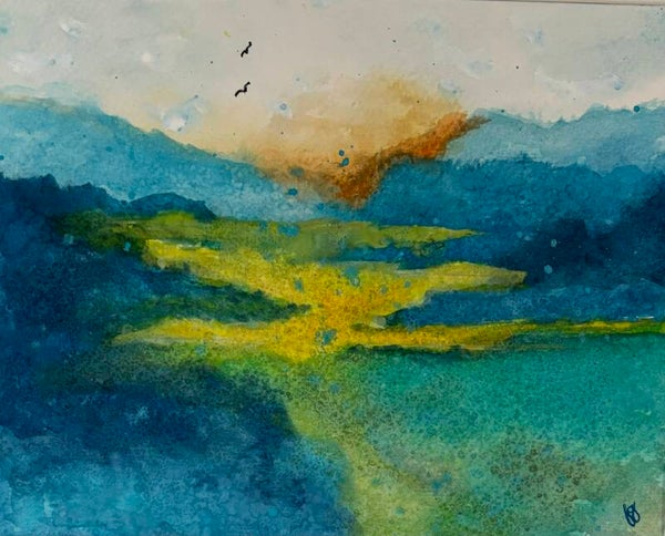 "Mountain Lake" - 8.5" x 10" Hand Painted Watercolor + US Tax