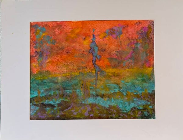 "Orange Sky Abstract" - 8.5" x 10" Hand Painted Watercolor + US Tax