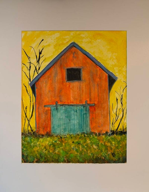 "Little Orange Barn" - 8.5" x 10" Hand Painted Watercolor + US Tax