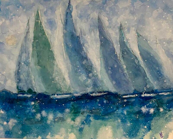 "Phantom Regatta" Abstract - 8.5" x 10" Hand Painted Watercolor + US Tax