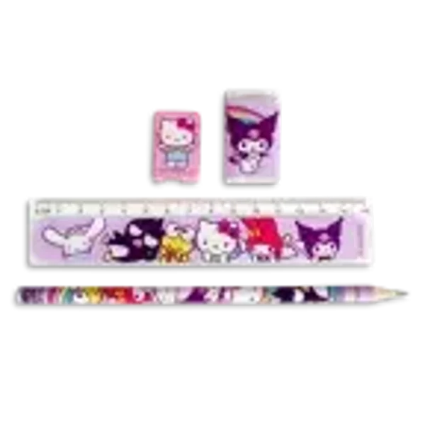 Trousse garnie Hello Kitty comprend un crayon à papier, une gomme, une règle et un taille crayon