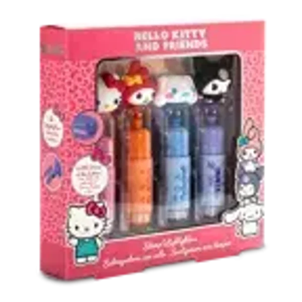 Set 4 surligneurs 3 en 1 tampon et figurine 3D Hello Kitty