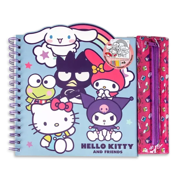 Cahier spirale à colorier avec trousse garnie Hello Kitty