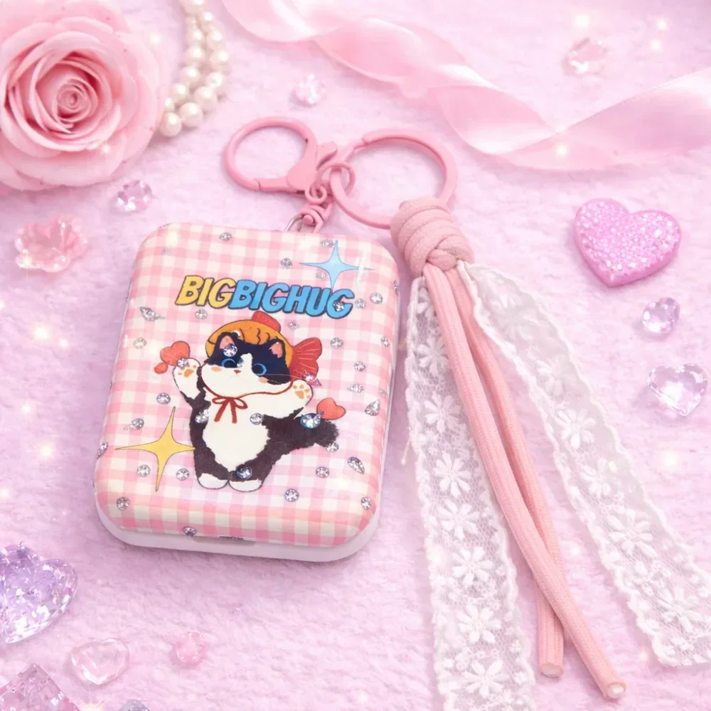 Miroir pliant - Porte clés Chat Vichy Rose