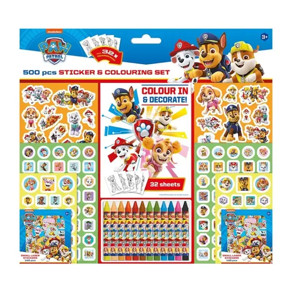 Set 500 Pièces Coloriage, Crayons de Couleur & Stickers Déclinaisons:Pat' Patrouille