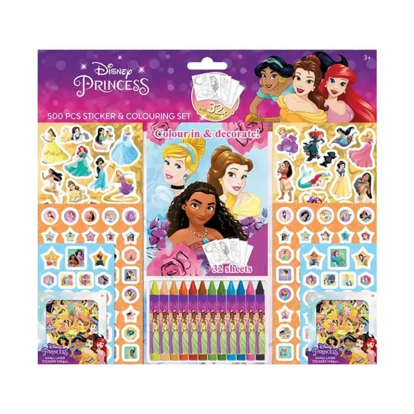 Set 500 Pièces Coloriage, Crayons de Couleur & Stickers Déclinaisons:Princesses Disney  KAS DESIGN KAS DESIGN