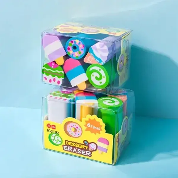 Lot de 6 Gommes Kawaii Fantaisie Multicolores Déclinaisons:Desserts