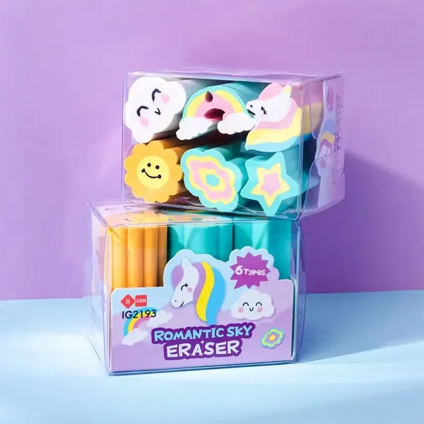 Lot de 6 Gommes Kawaii Fantaisie Multicolores Déclinaisons:Ciel Romantique