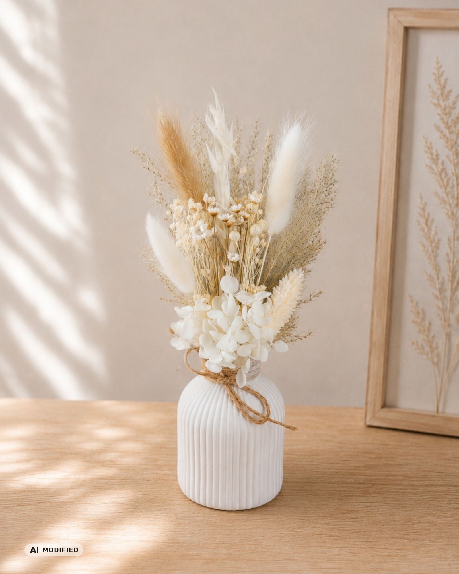 Trockenblumenstrauß mit Vase "Beige"