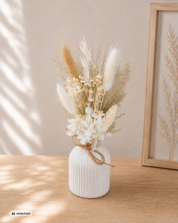 Trockenblumenstrauß mit Vase "Beige"