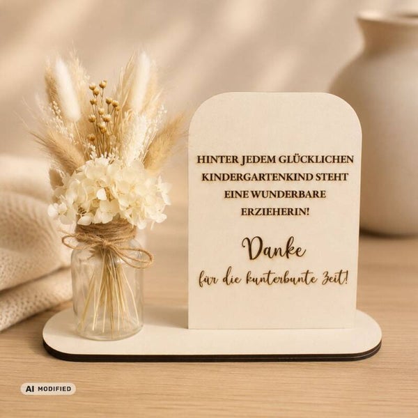 Holzschild mit Strauß "Erzieherin"