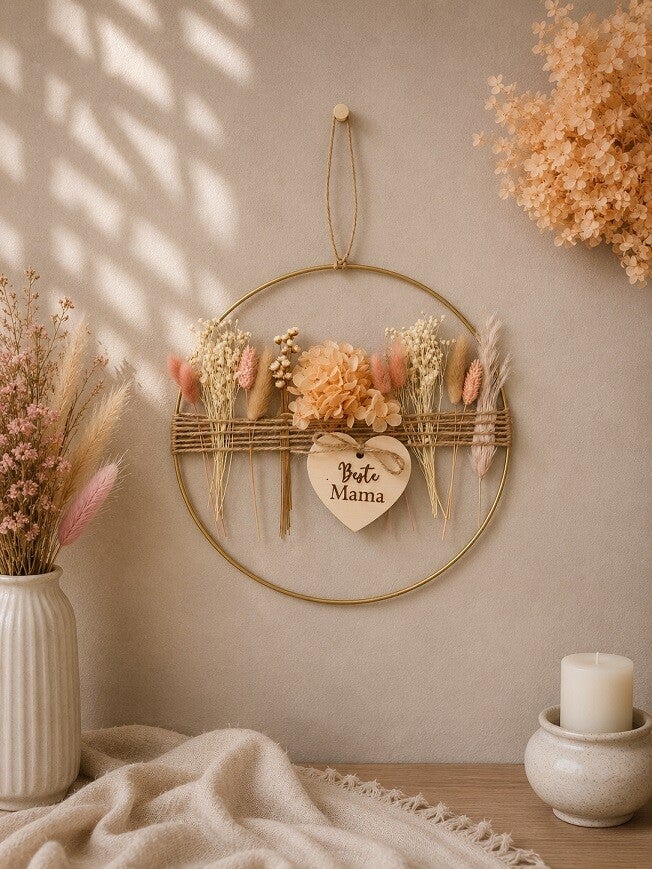 Metallring mit Trockenblumen "Apricot"