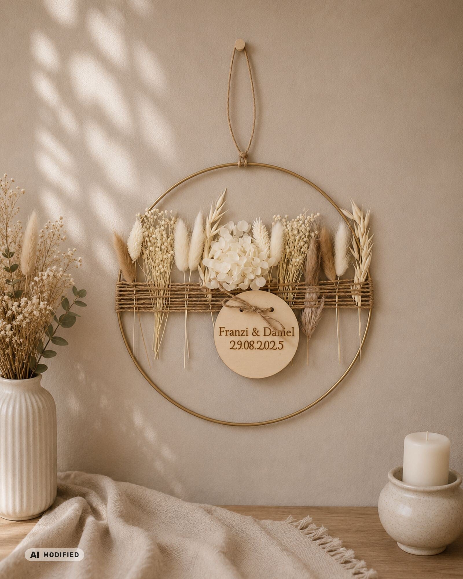 Metallring mit Trockenblumen "Boho"