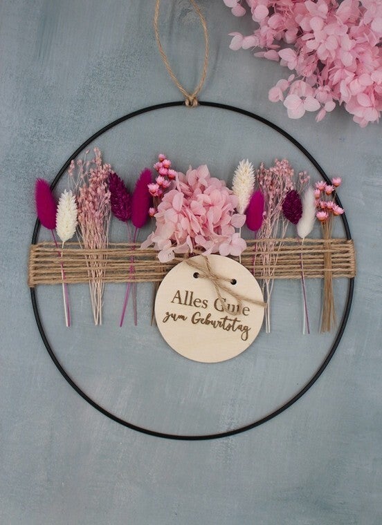 Metallring mit Trockenblumen "Pink"