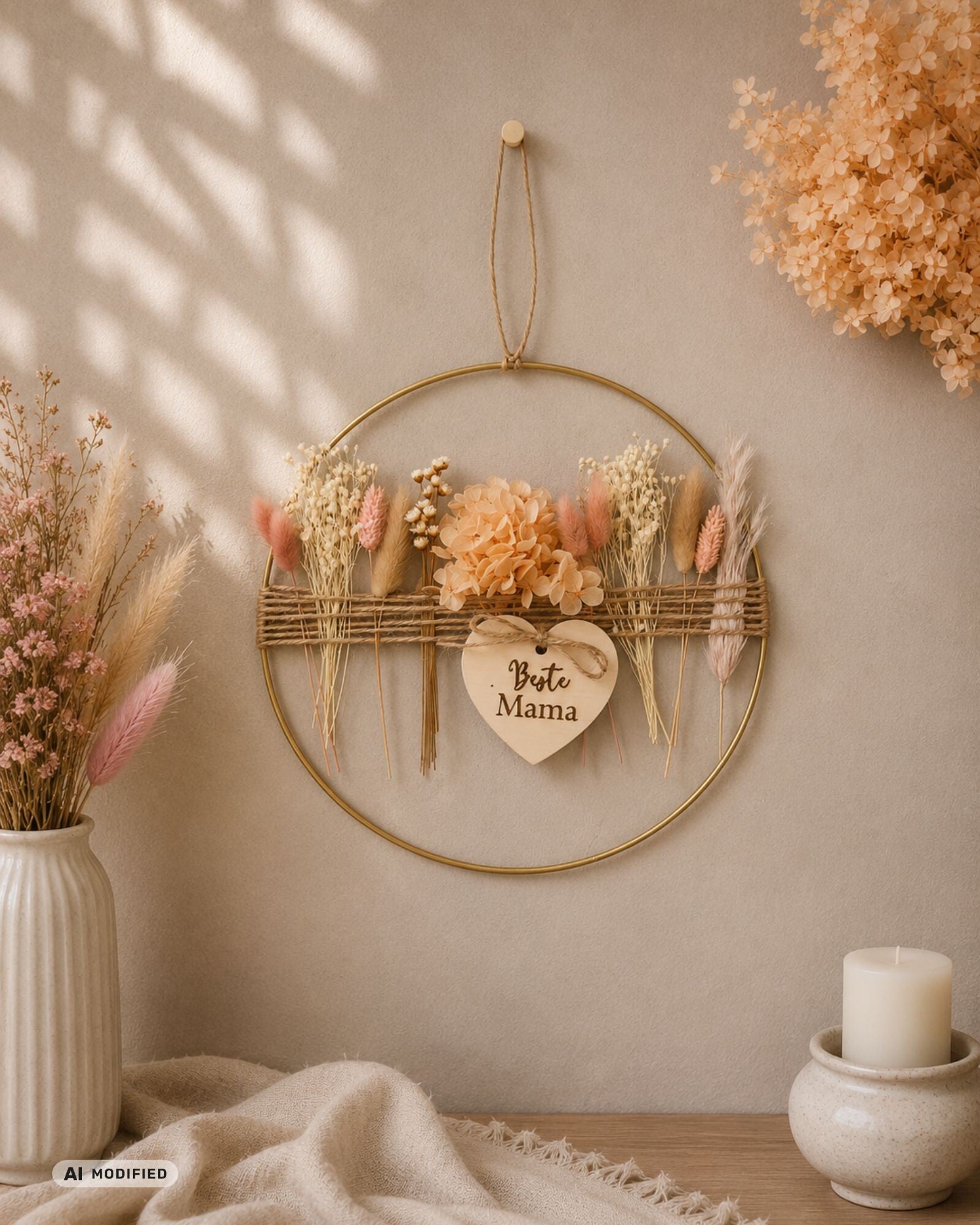 Metallring mit Trockenblumen "Apricot"