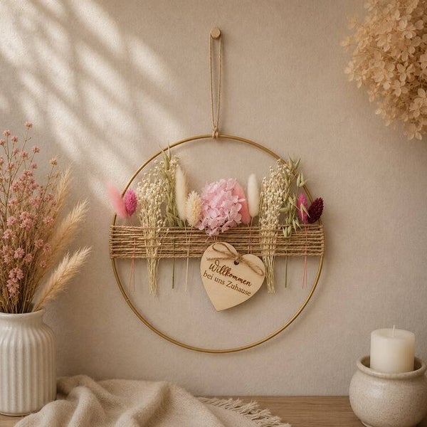Metallring mit Trockenblumen "Rosa"