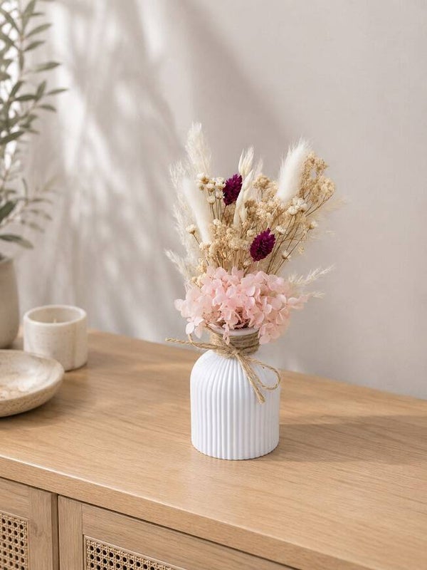 Trockenblumenstrauß mit Vase "Rosa"