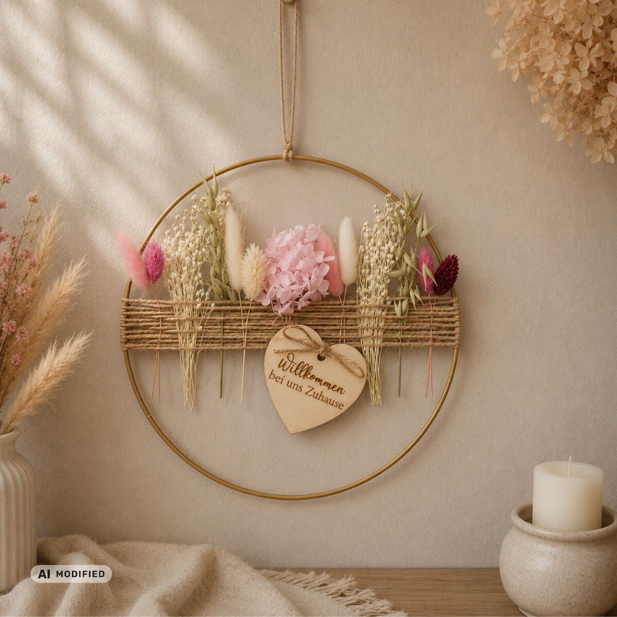 Metallring mit Trockenblumen "Rosa"