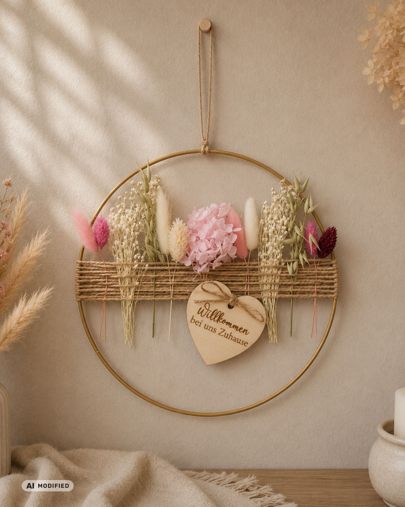 Metallring mit Trockenblumen "Rosa"