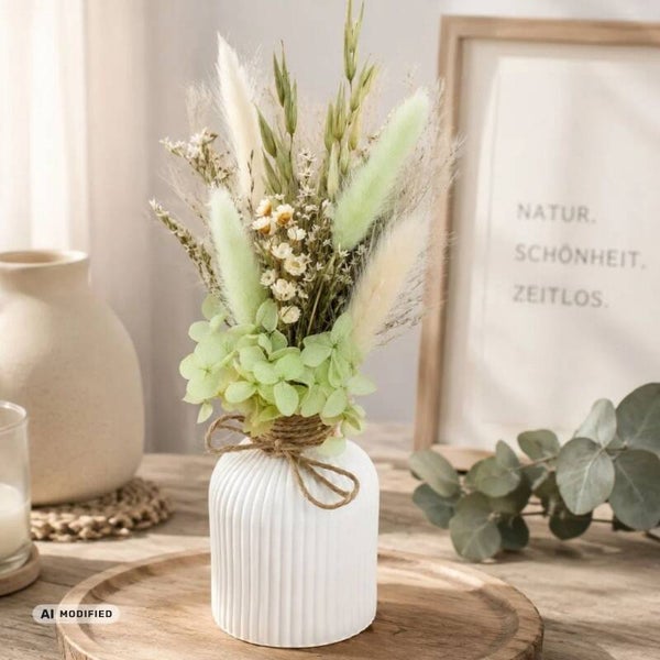 Trockenblumenstrauß mit Vase "Apfelgrün"