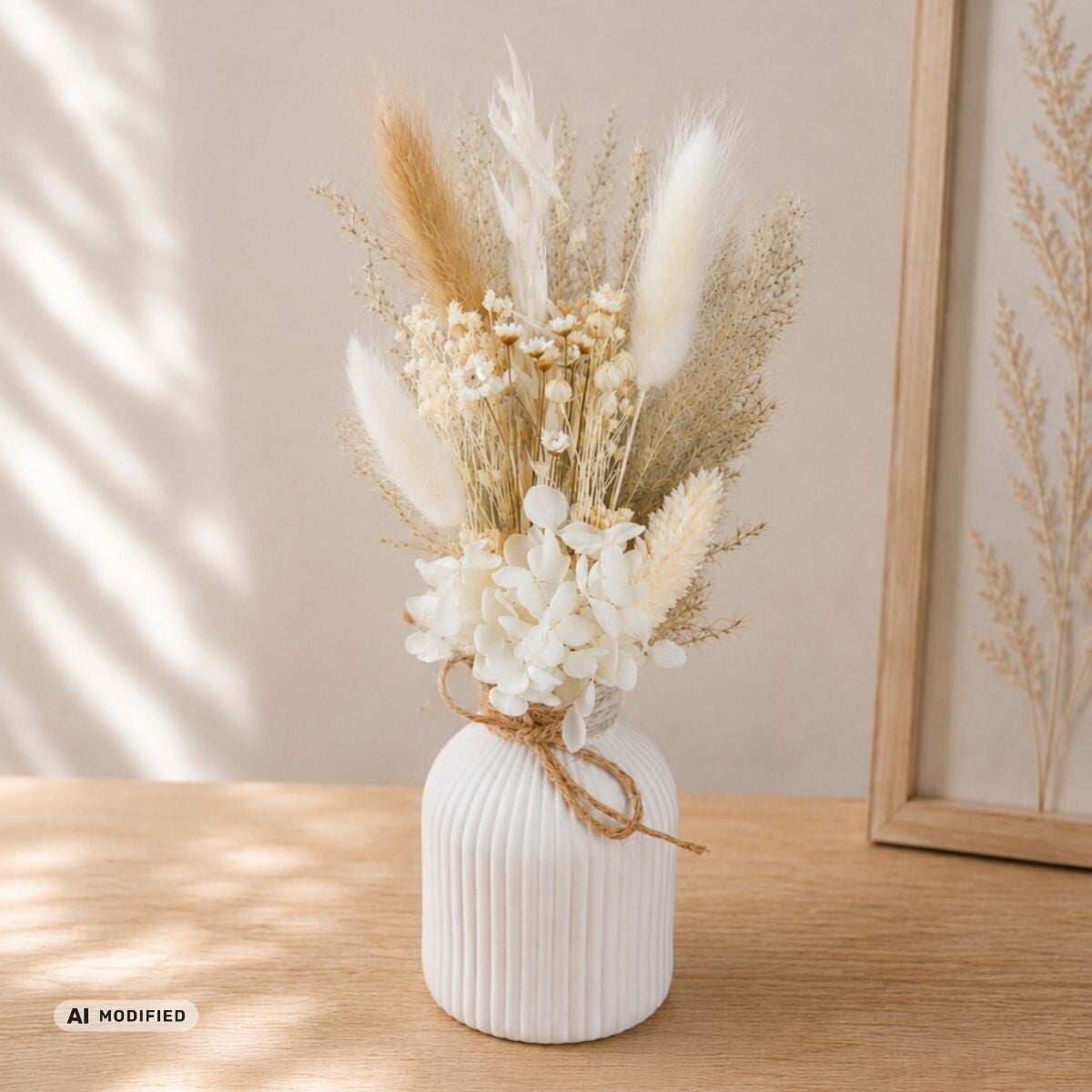 Trockenblumenstrauß mit Vase "Beige"