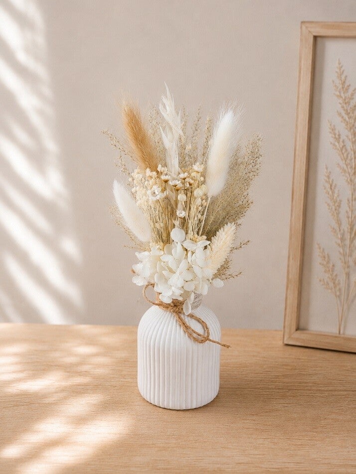 Trockenblumenstrauß mit Vase "Beige"