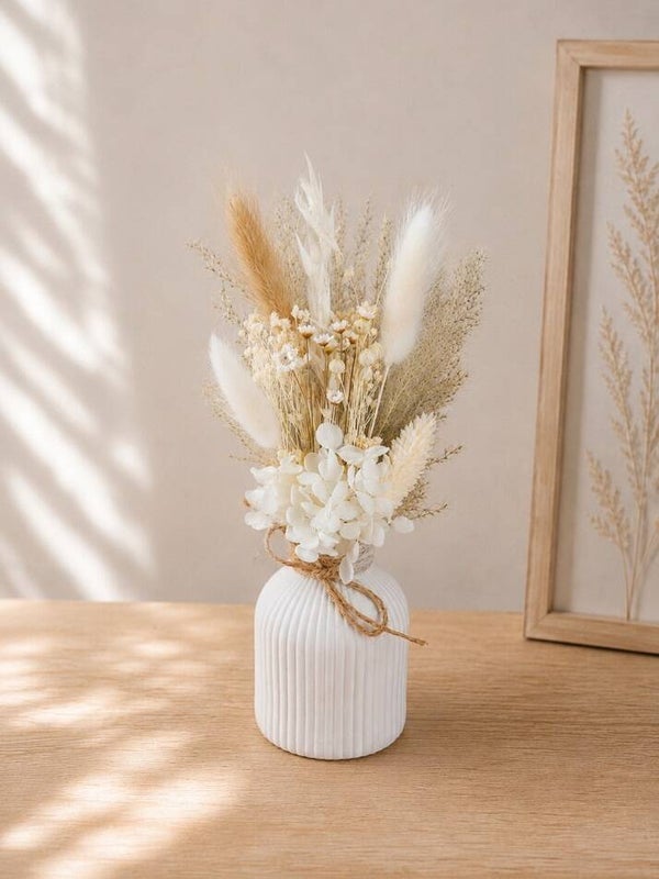 Trockenblumenstrauß mit Vase "Beige"