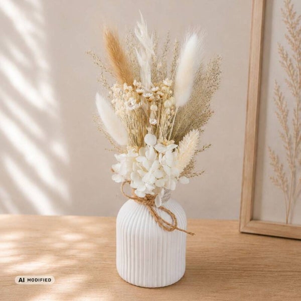 Trockenblumenstrauß mit Vase "Beige"