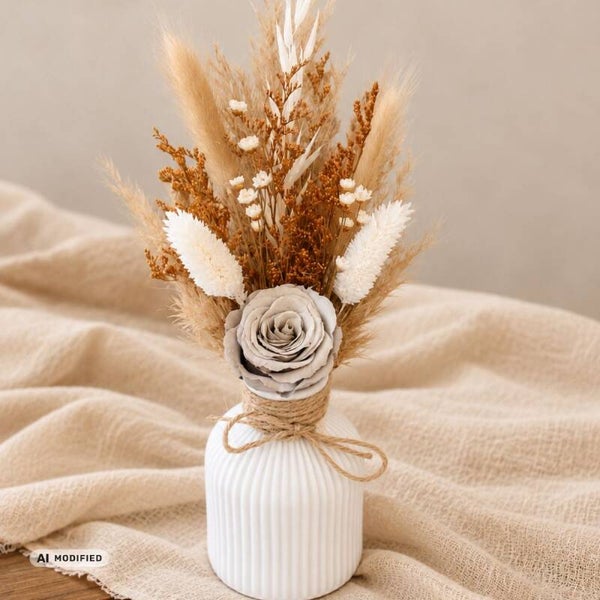 Trockenblumenstrauß mit Vase "Rose"