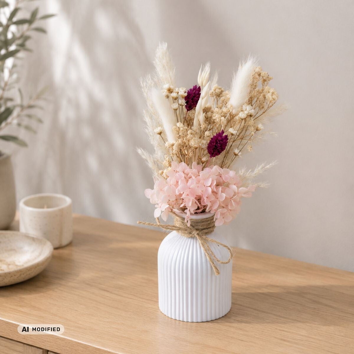 Trockenblumenstrauß mit Vase "Rosa"