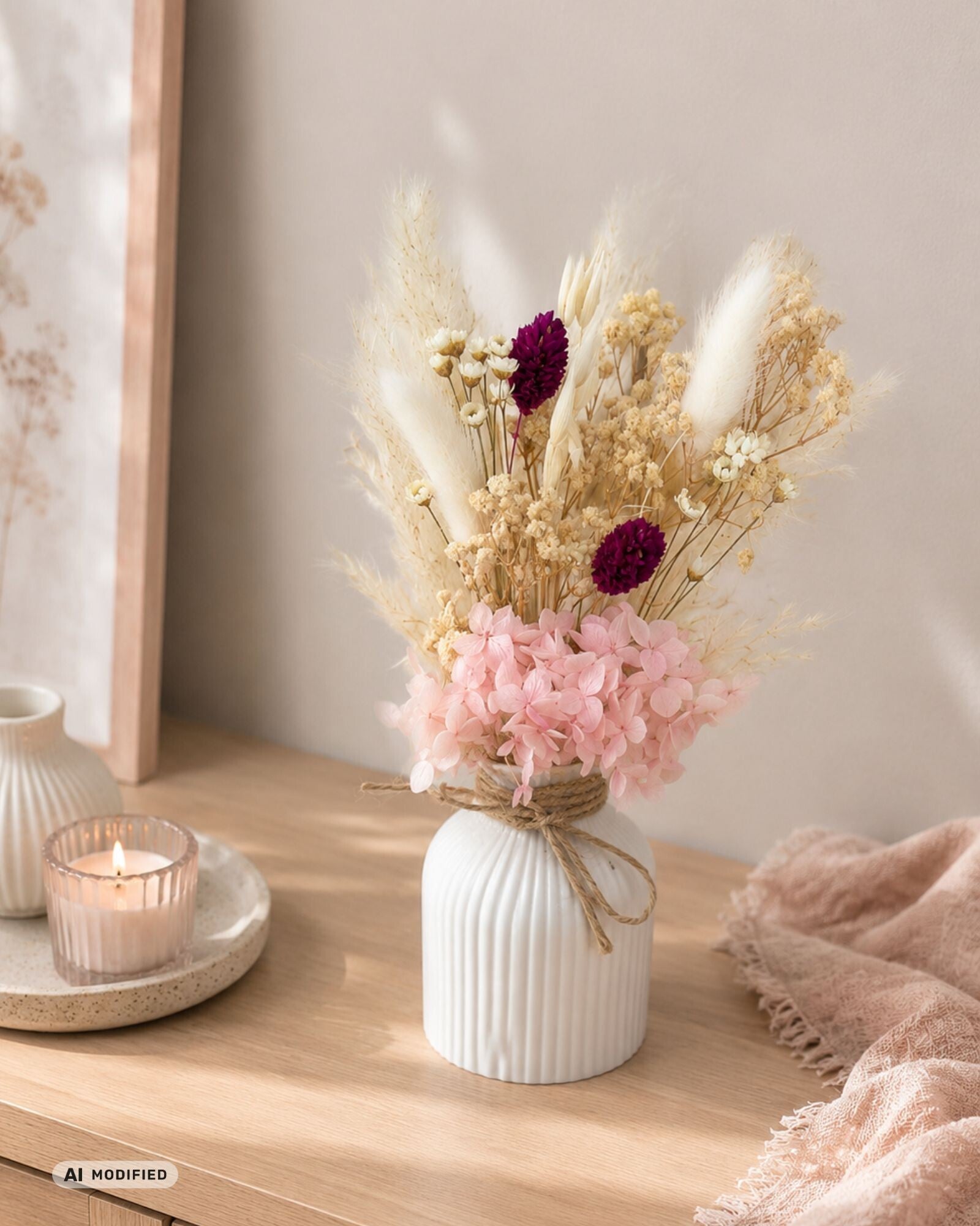 Trockenblumenstrauß mit Vase "Rosa"